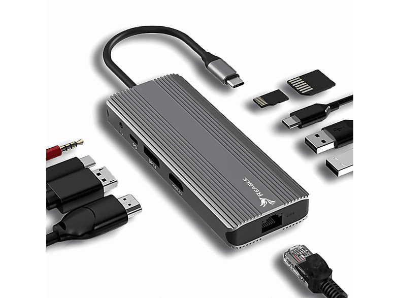 REAGLE 10-in-1 100W PD HDMI 2.1, USB-C Hub, Silber | MediaMarkt