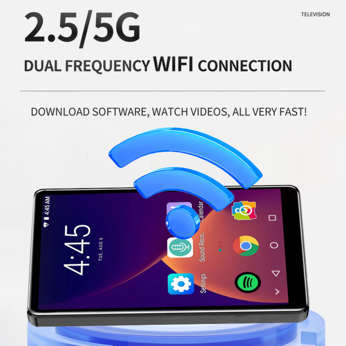 Ein Smartphone, das eine Dual-Frequenz-WLAN-Verbindung anzeigt, mit einem blauen WLAN-Symbol.