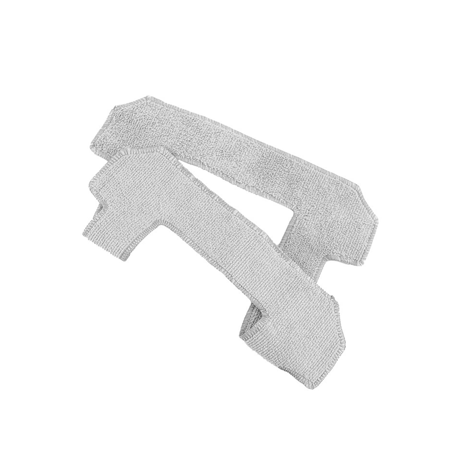 Zwei weiße, rechteckige Wischmopp-Pads, abgewinkelt. Sie bestehen aus strukturiertem Material.