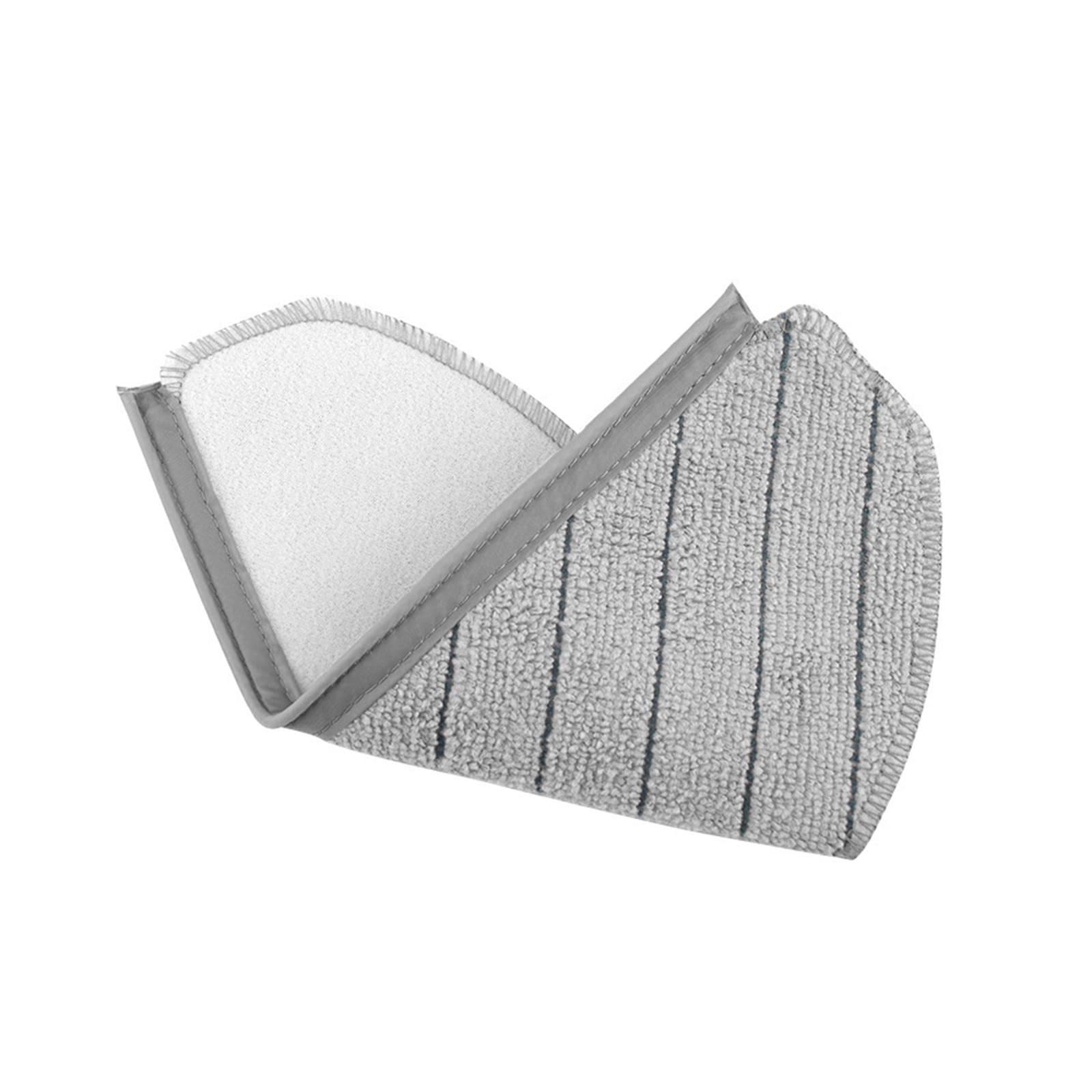 Ein graues Mikrofaser-Mopp-Pad in gefalteter Position, weißes Innere.