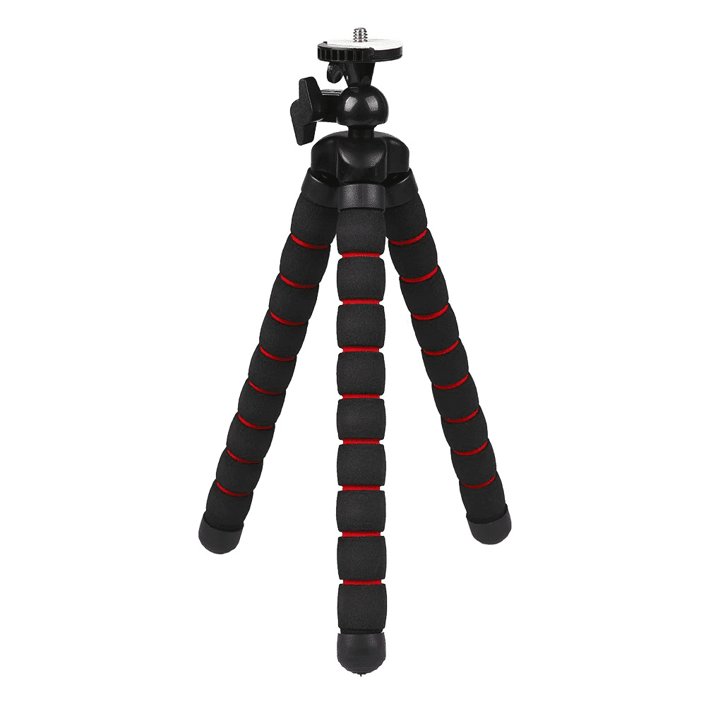 A black and red flexible tripod on a white background. The tripod has three legs.