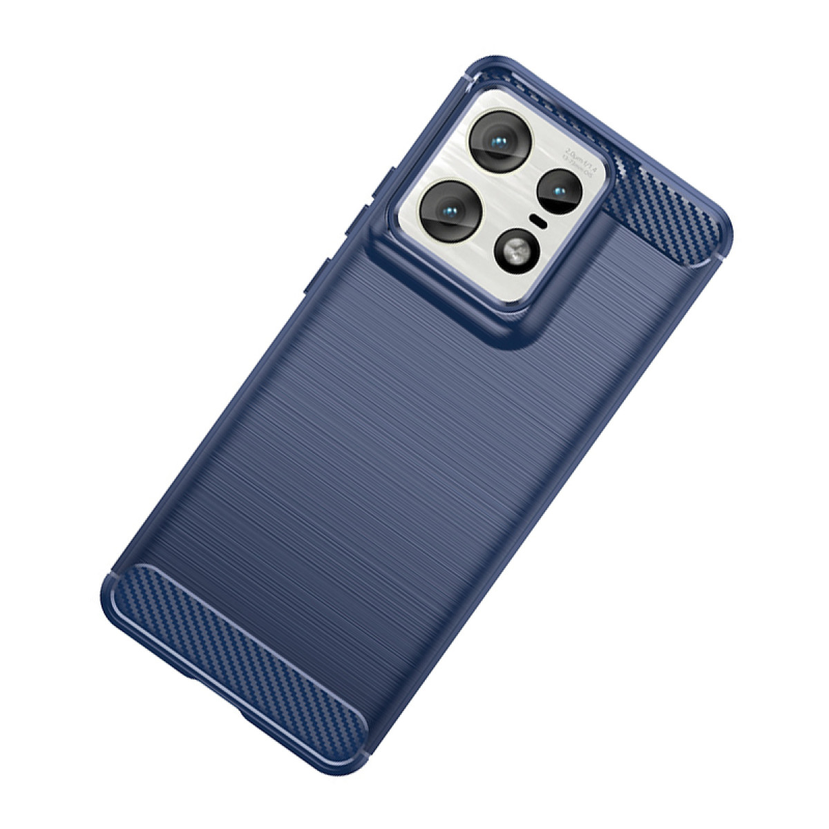 Custodia blu per telefono con design strutturato e protezione della fotocamera. Mostra più angolazioni.