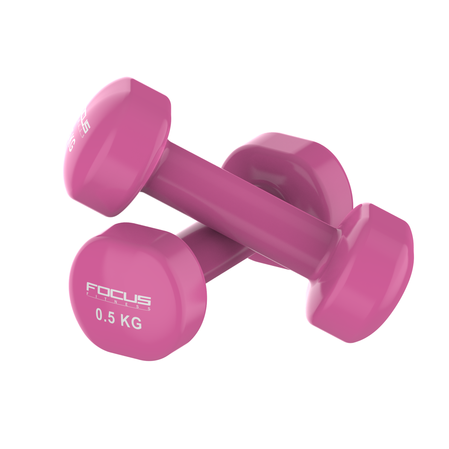 Two pink dumbbells lying on a white surface, with the weight label visible.