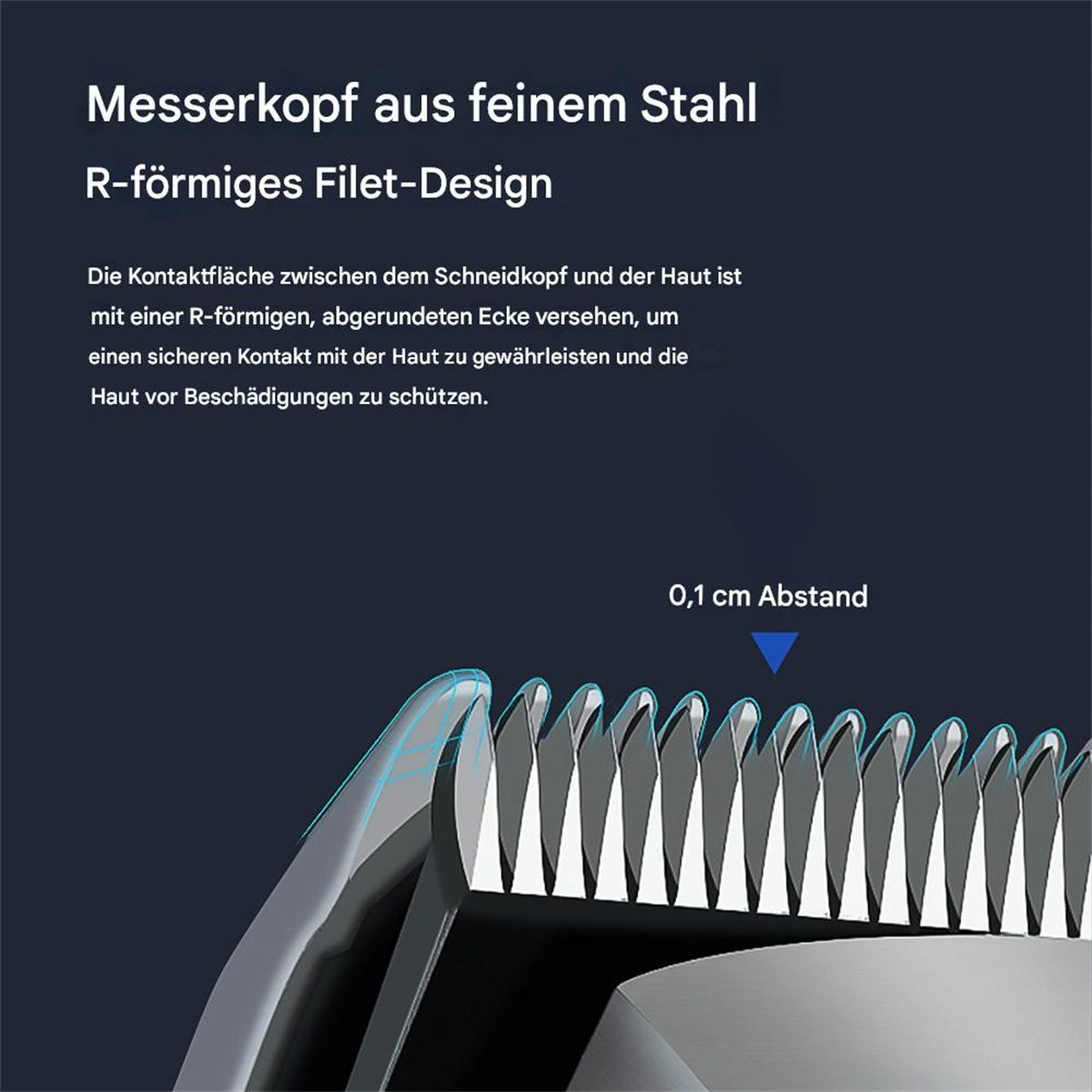 Nahaufnahme eines Rasierapparatkopfes mit Klingen und Schutzdesign.