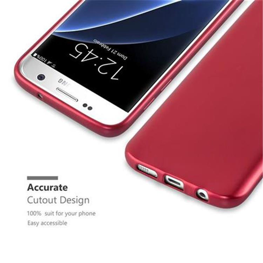 Primer plano de un smartphone rojo y su funda. El teléfono muestra la hora.