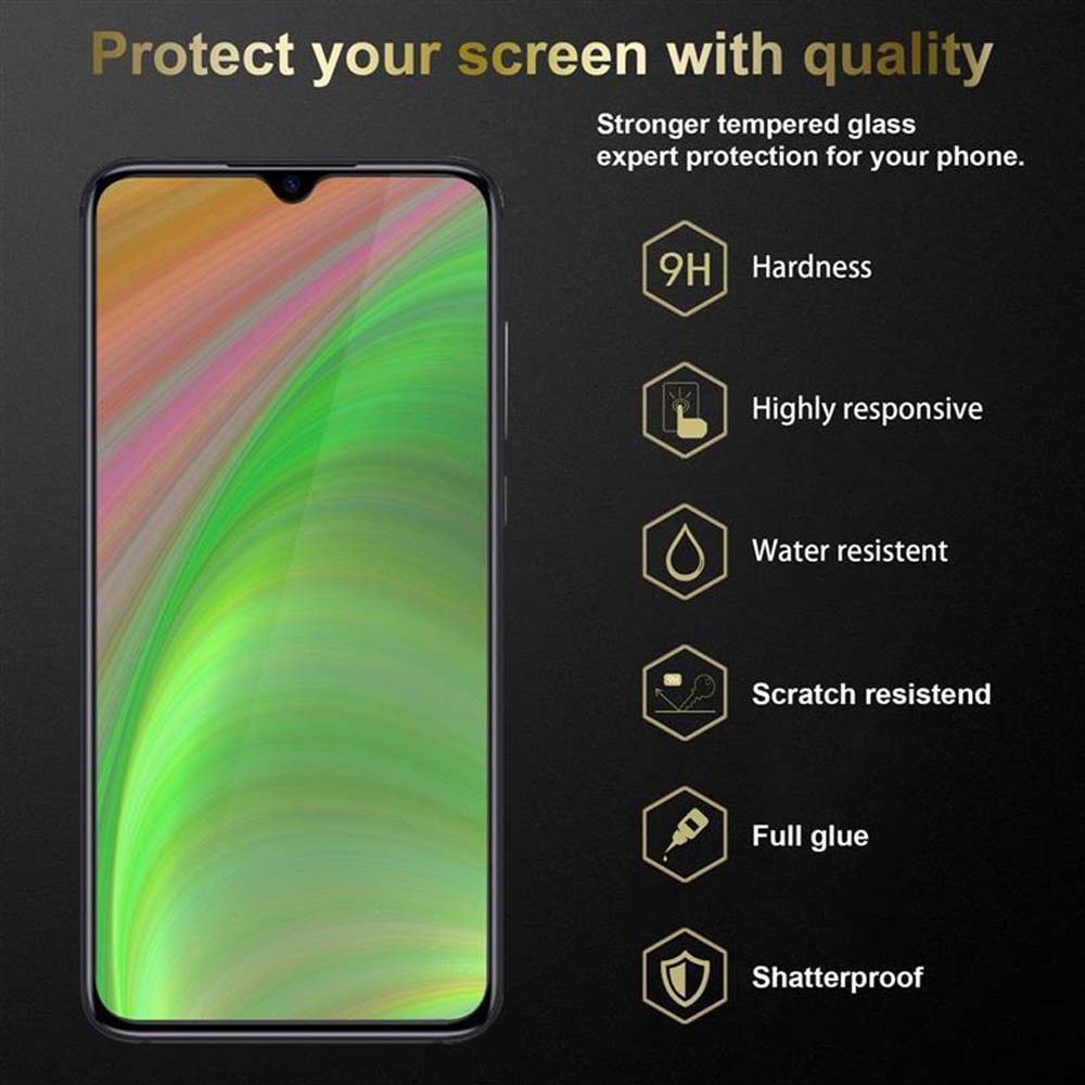 Telefono con protezione schermo. Caratteristiche: durezza 9H, altamente reattivo, resistente all'acqua, ai graffi, colla completa.
