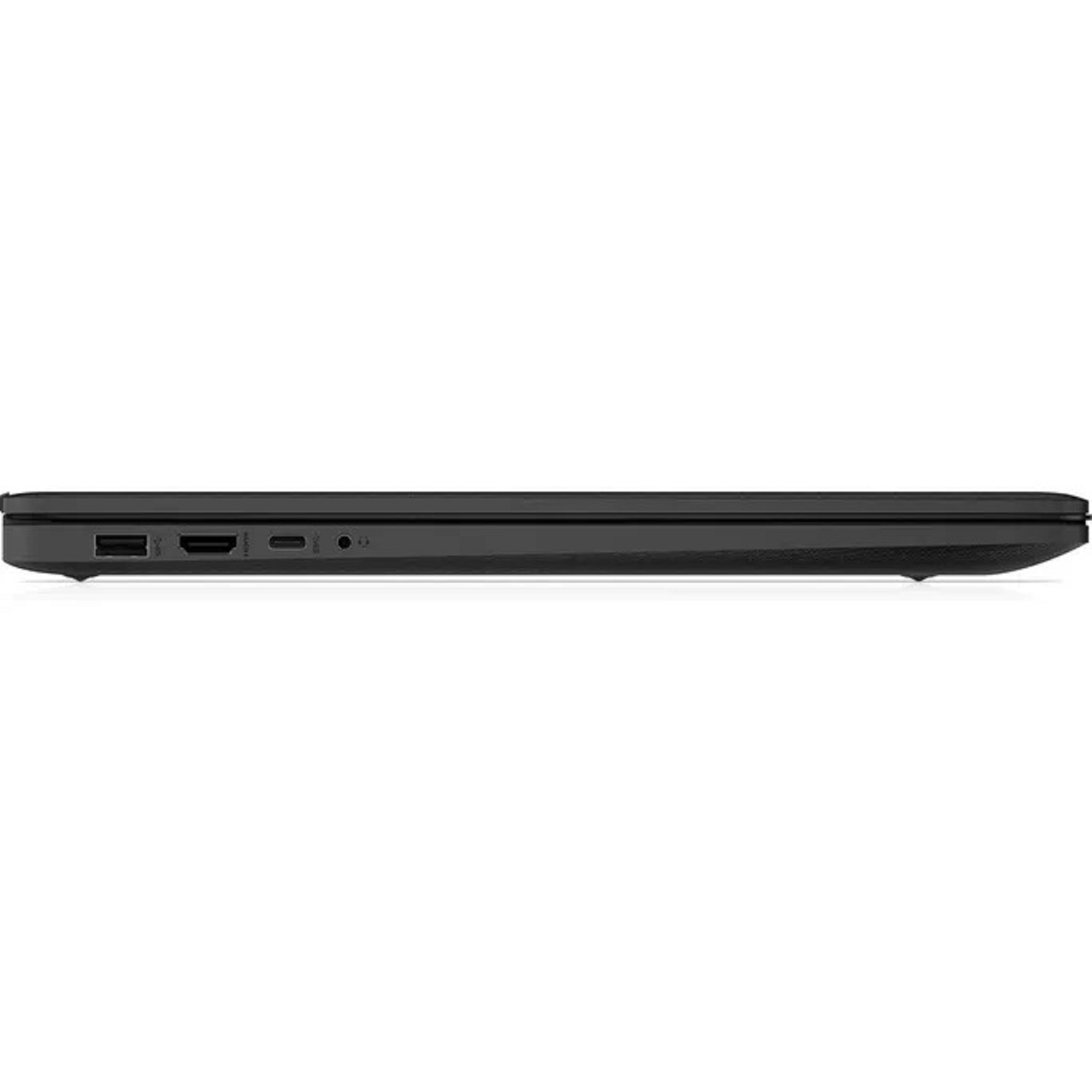 Schwarze Laptop-Seitenansicht, zeigt Anschlüsse und Bildschirmkante.