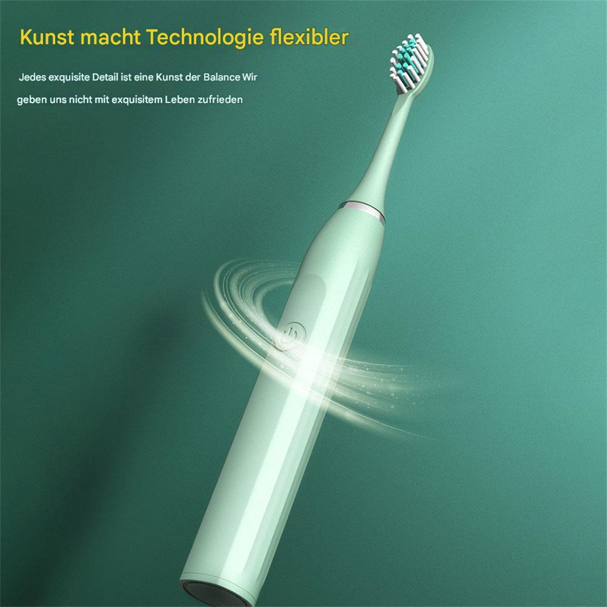Eine grüne elektrische Zahnbürste mit flexiblem Kopf.