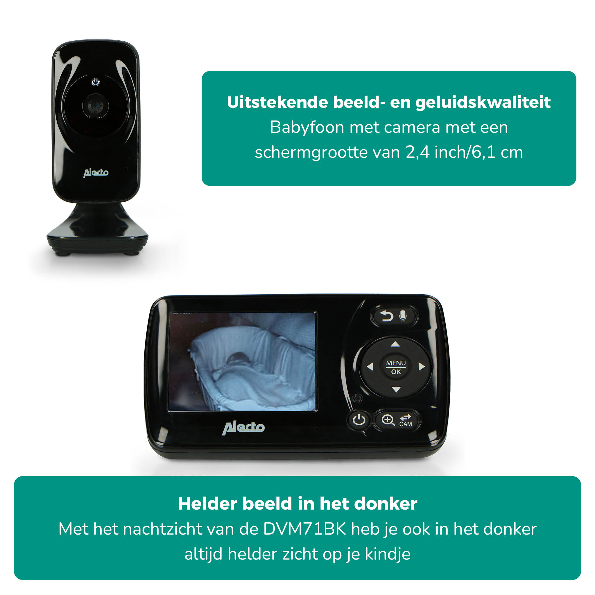 A baby monitor with a camera and a screen displaying a baby's image.