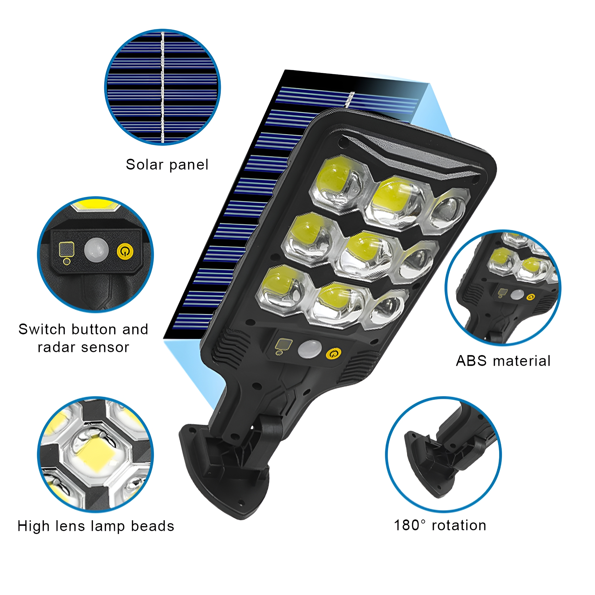 Solarbetriebene LED-Leuchte mit Radarsensor und Hochleistungslampen.