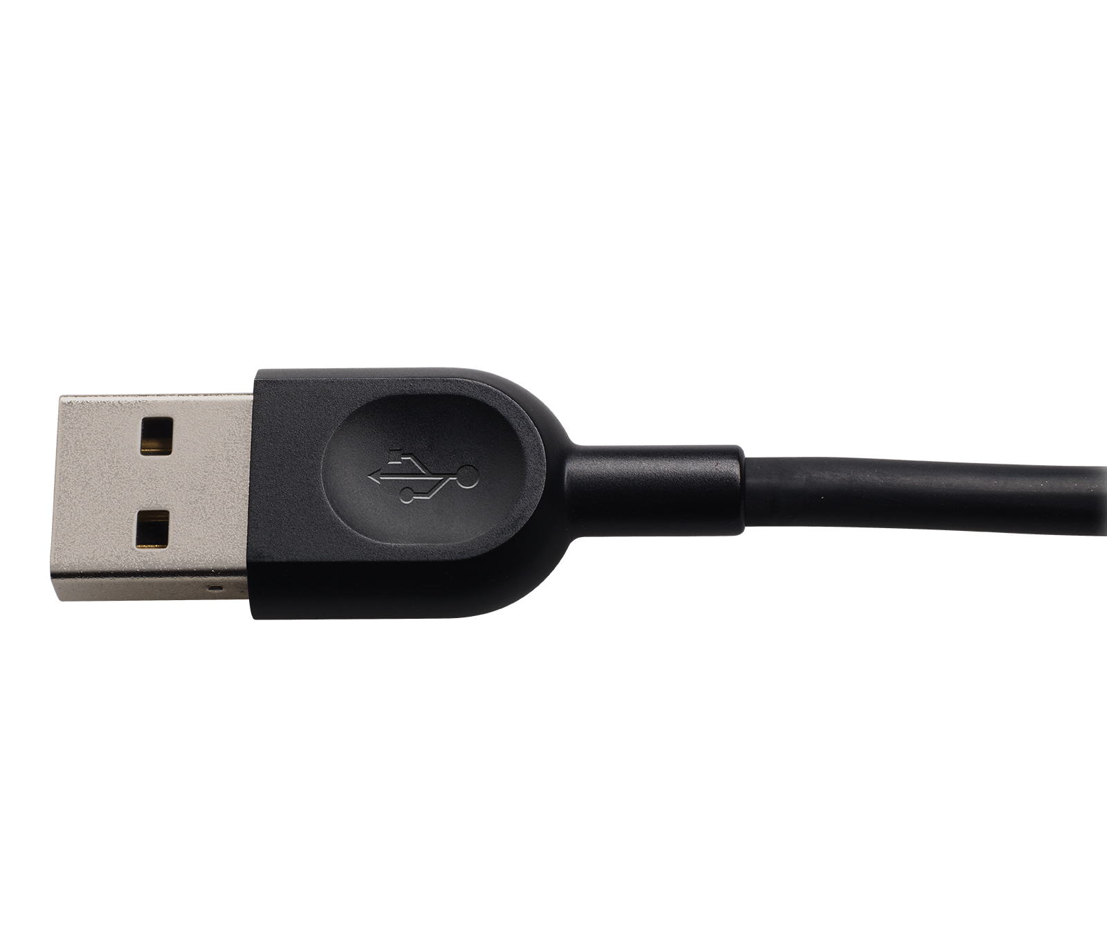 Un primo piano di un connettore USB nero con un simbolo USB.