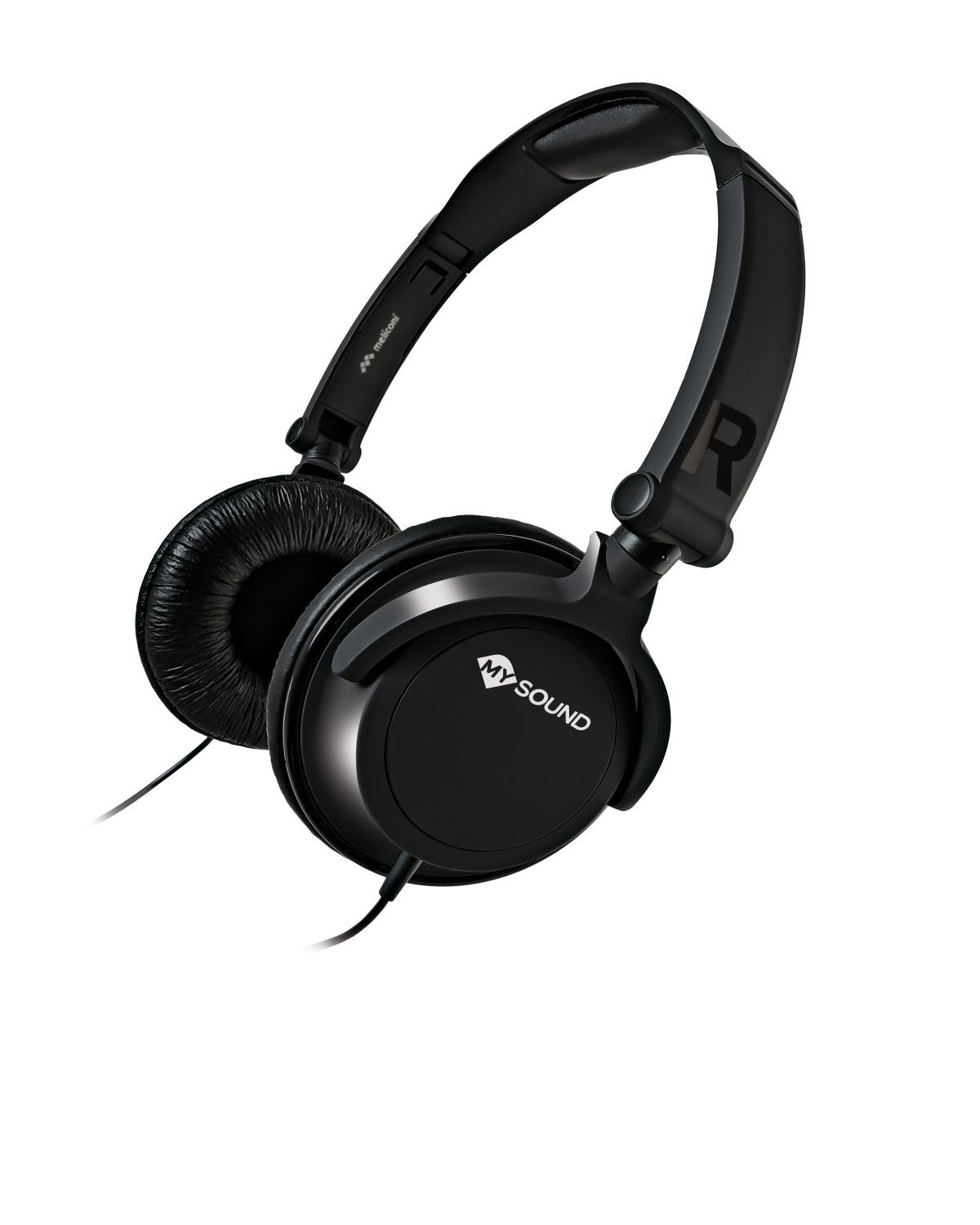 Cuffie nere con 'My Sound' e 'R' sui padiglioni, isolate su bianco.