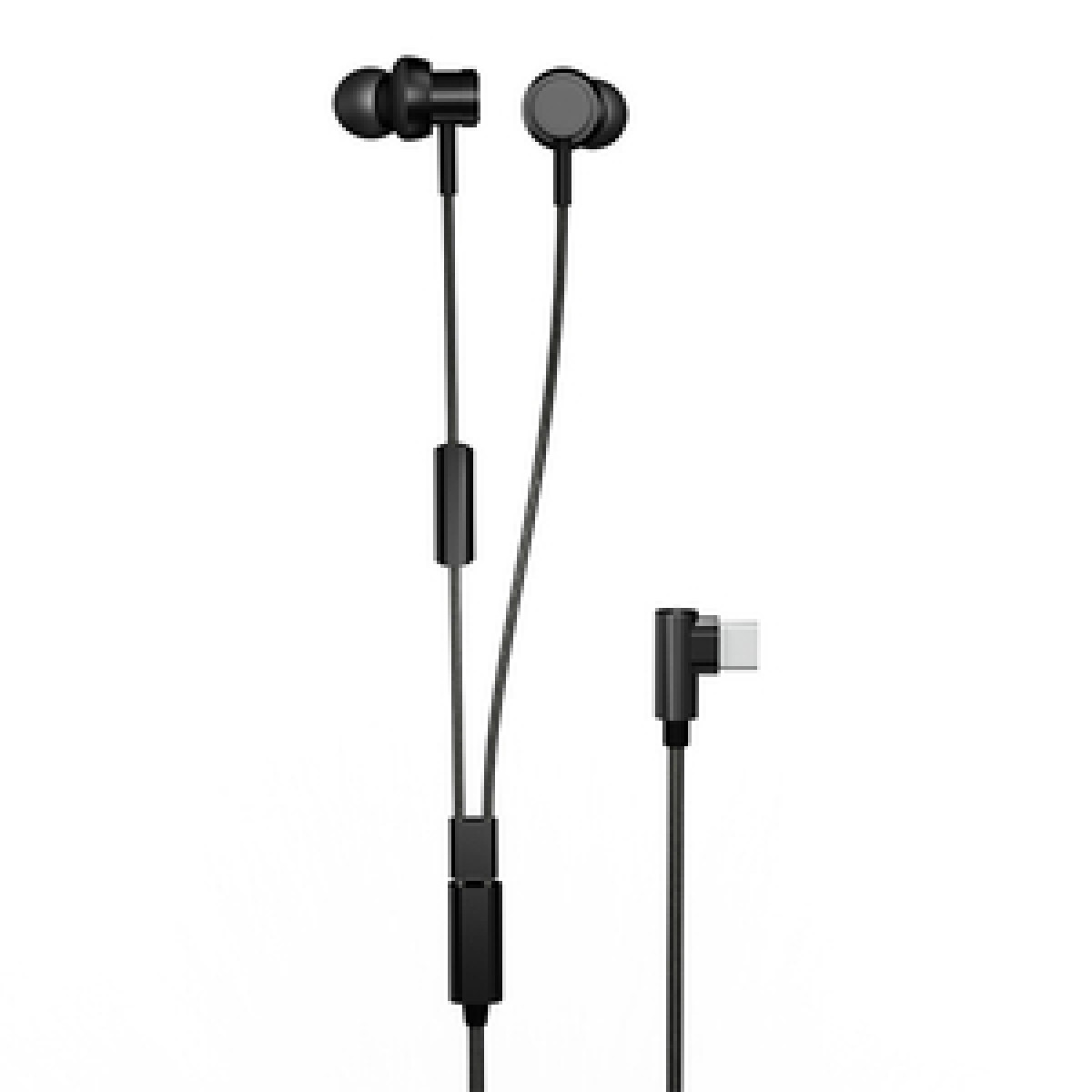 Paire d'écouteurs noirs avec connecteur USB-C.
