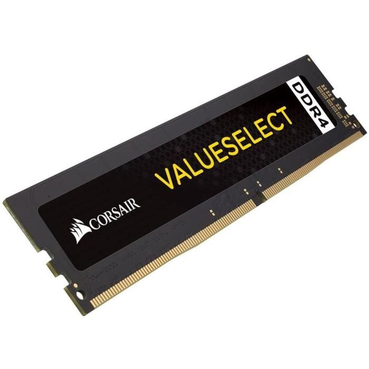 Ein schwarzer RAM-Stick mit goldenen Anschlüssen. Aufdruck: 'Corsair' und 'ValueSelect'.