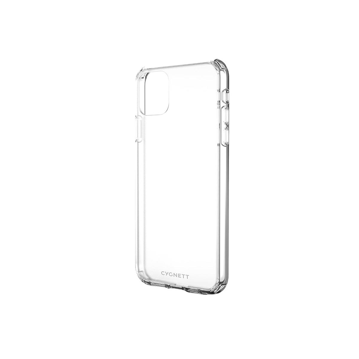 Custodia trasparente per telefono, plastica trasparente. Per un telefono. Sfondo bianco.