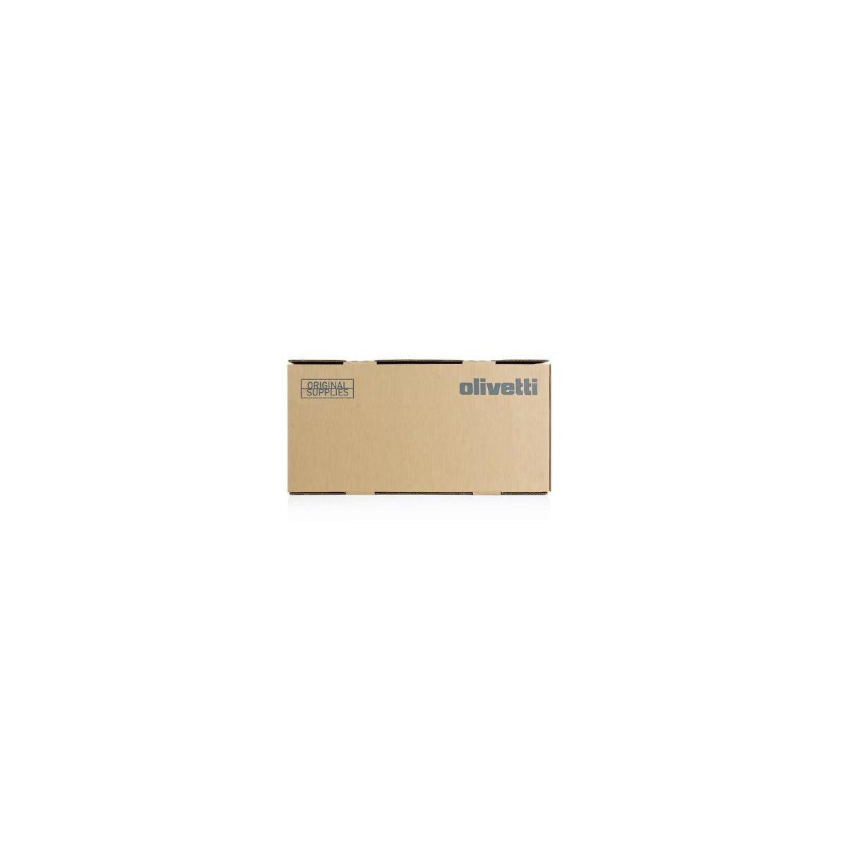 Scatola di cartone marrone con testo 'olivetti' e 'ORIGINAL SUPPLIES' su sfondo bianco.