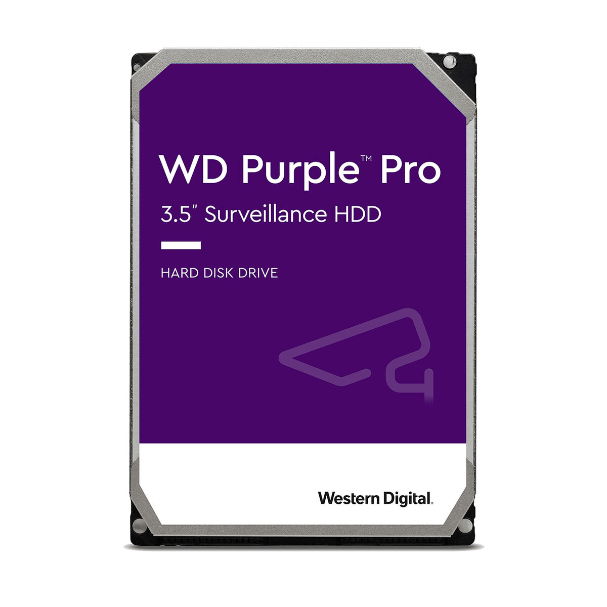 A purple WD Purple Pro hard drive with text, and a camera icon. The background is white.