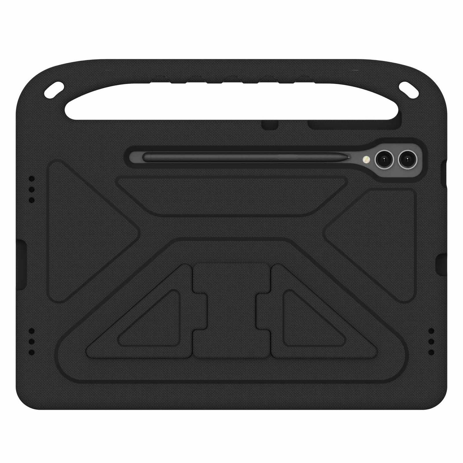 Eine schwarze Tablet-Hülle mit Griff und Stiftschacht.