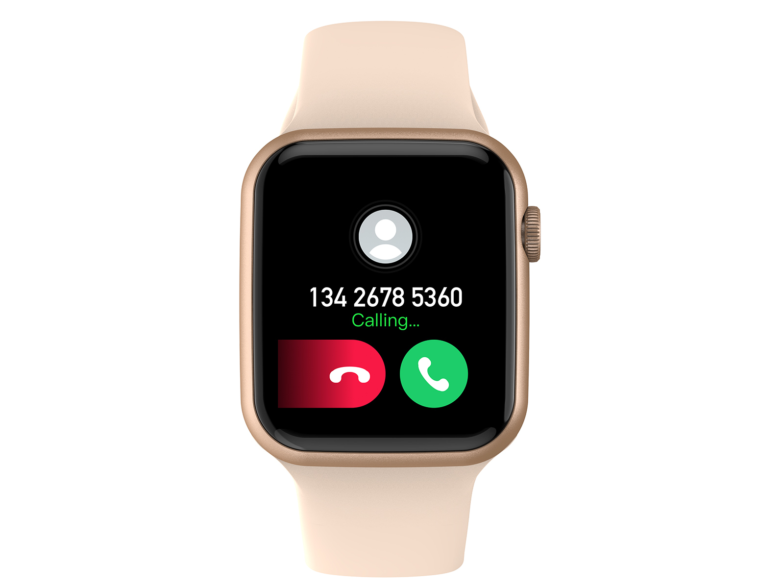 Smartwatch che mostra una chiamata in arrivo. Lo schermo mostra il numero di telefono e i pulsanti per accettare/rifiutare.