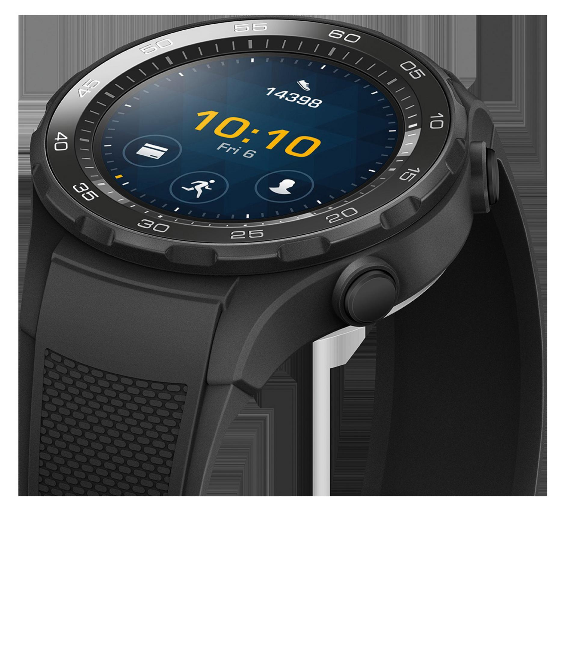 Smartwatch am Handgelenk, schwarzes Armband. Zeigt Zeit- und Aktivitätsstatistiken an.