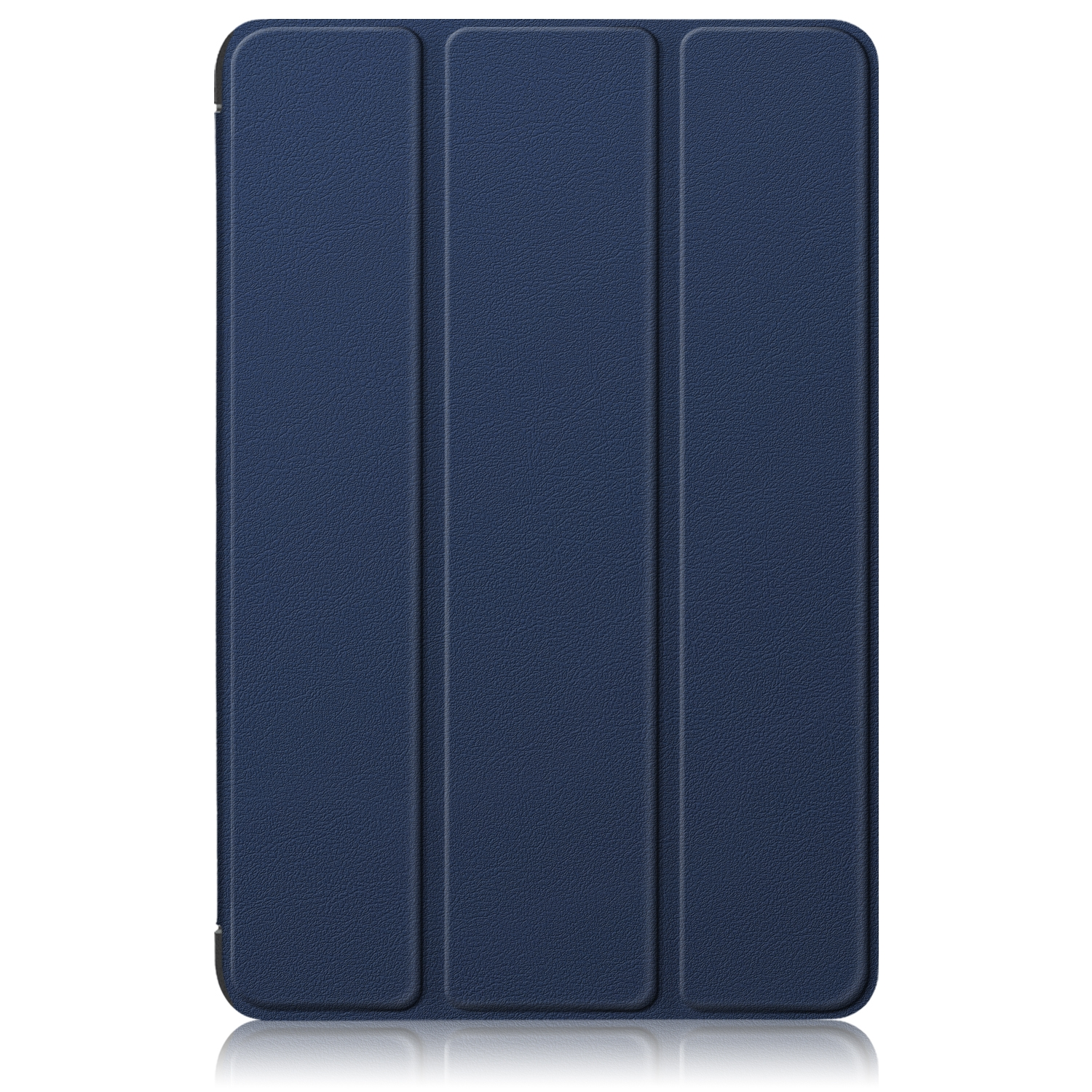 Geschlossene Tablet-Hülle mit drei vertikalen Paneelen. Blaue Hülle mit strukturierter Oberfläche.