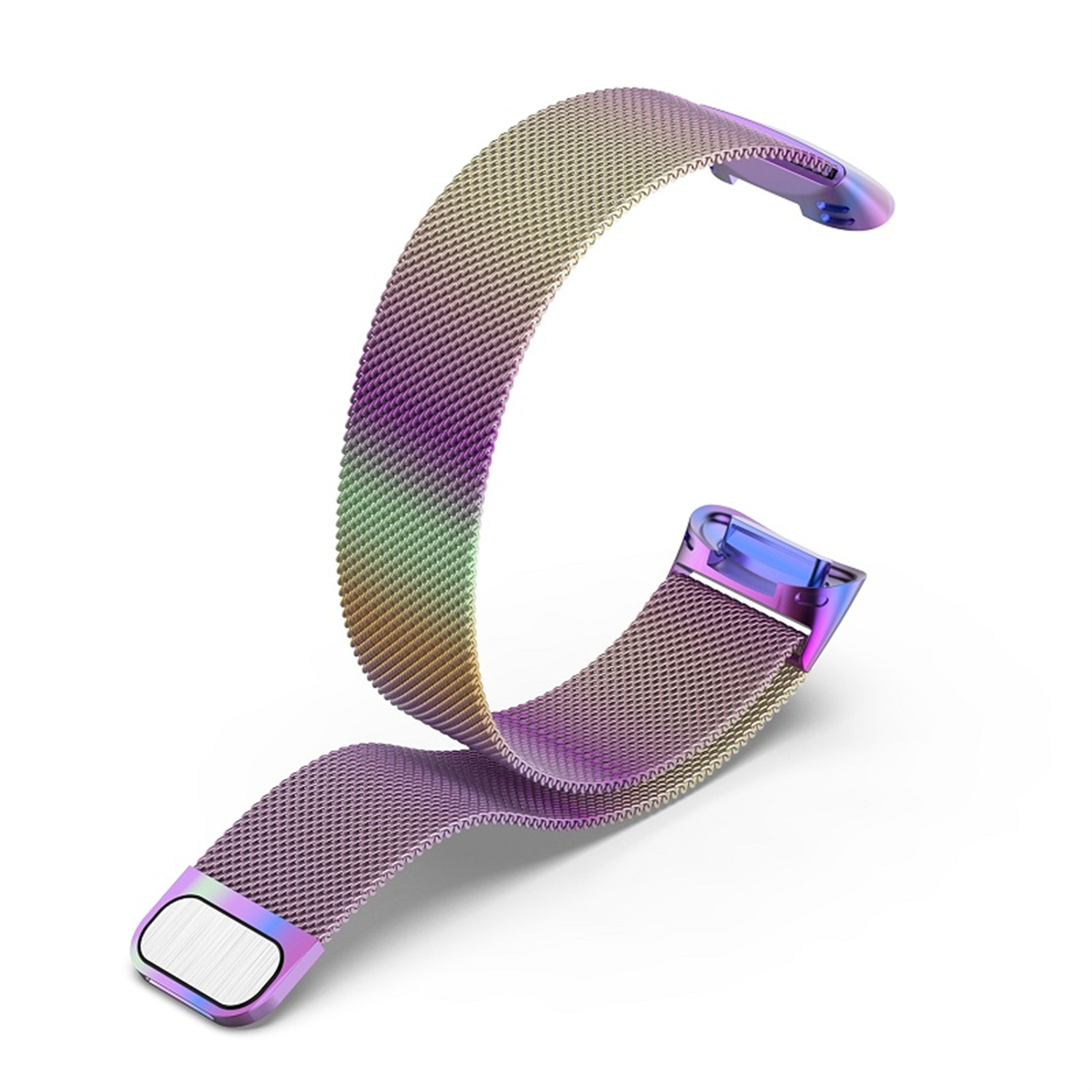 Regenbogenfarbenes Armband, flexibel und gebogen, mit Magnetverschluss.