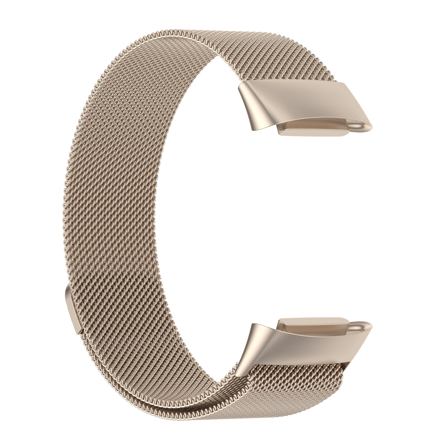 Ein goldfarbenes Mesh-Uhrenarmband liegt flach. Metallverschlüsse sind an beiden Enden sichtbar.