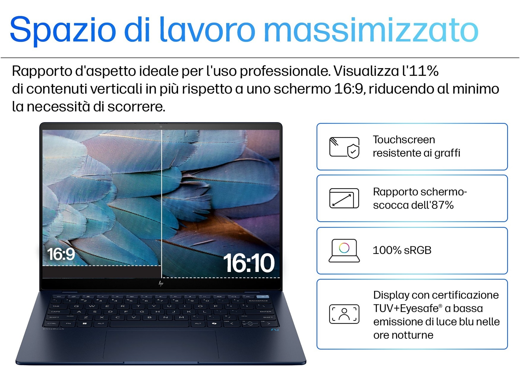 Un laptop con testo e grafica che mostra il confronto del rapporto di aspetto dello schermo.