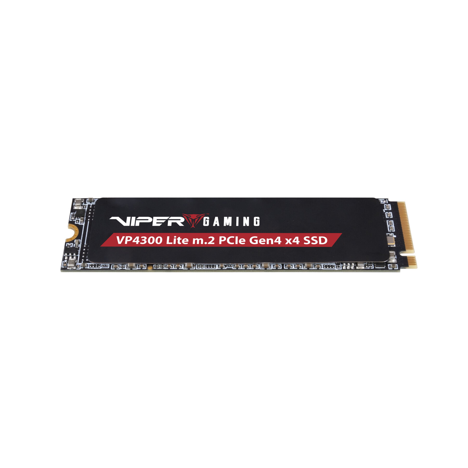 Karta SSD z czarnymi i czerwonymi etykietami, oznaczona Viper Gaming, VP4300 Lite m.2 PCIe Gen4 x4.