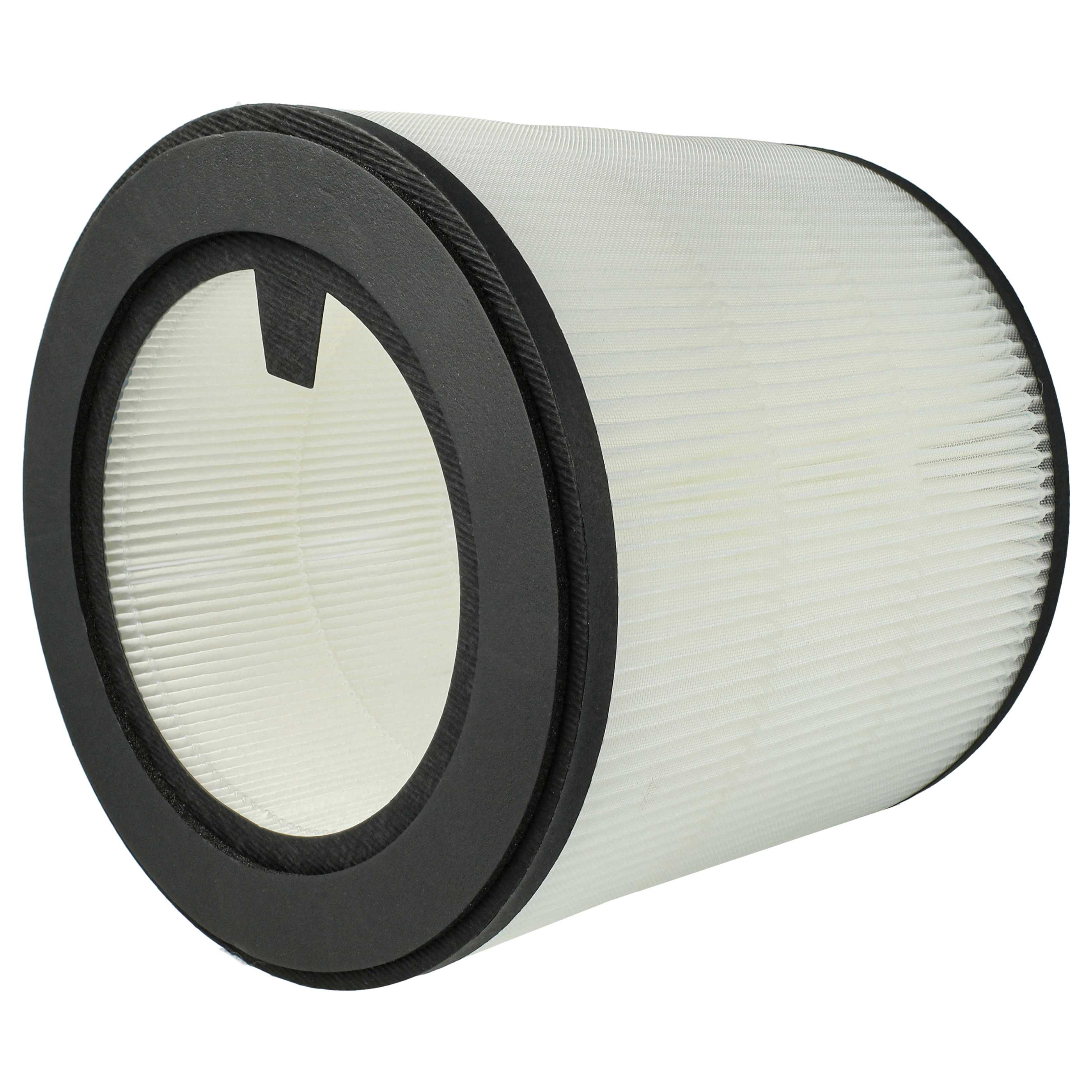 Zylindrischer Luftfilter mit weißem Filtermedium und schwarzem Rahmen.