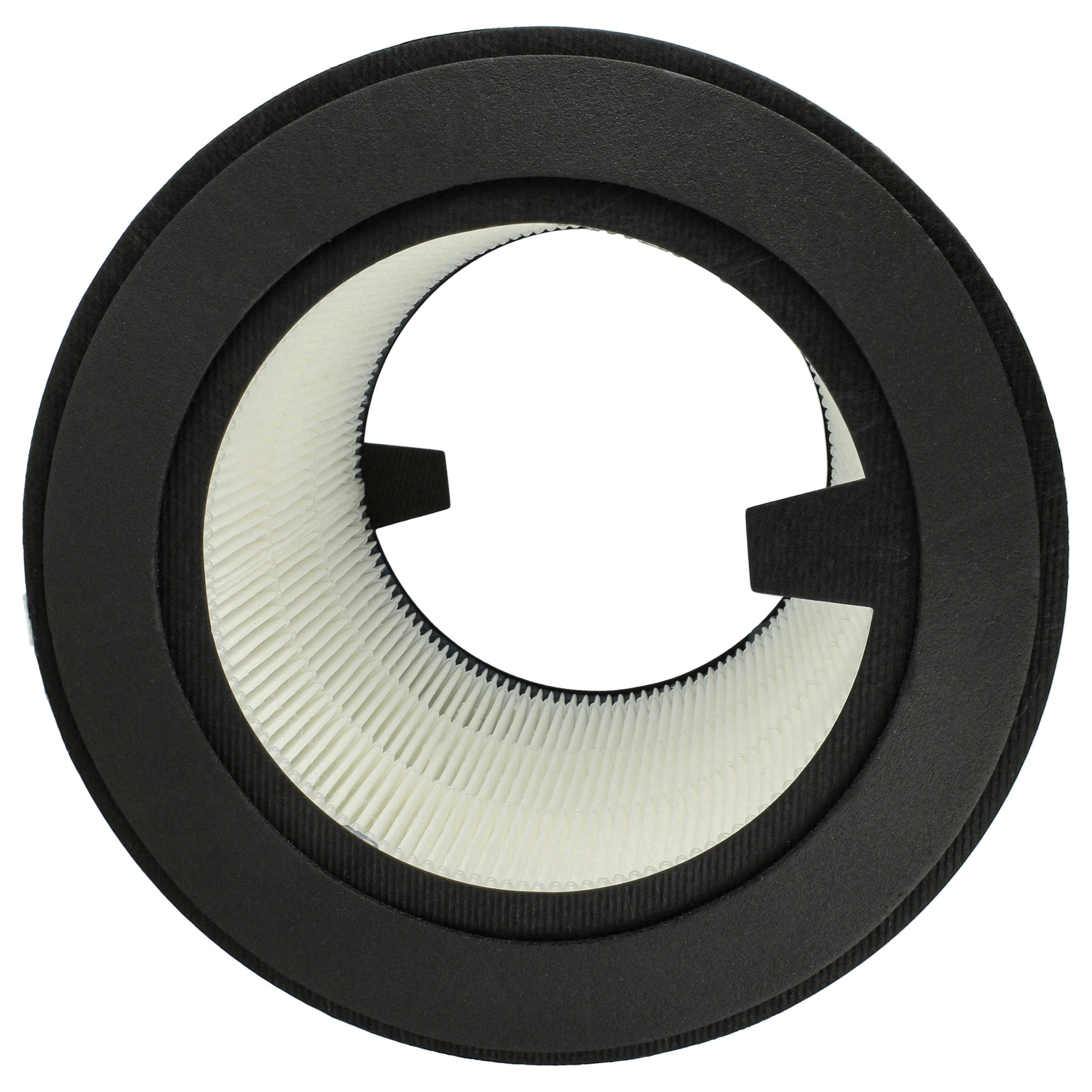 Runder Luftfilter mit schwarzem Rahmen und weißem Filter.
