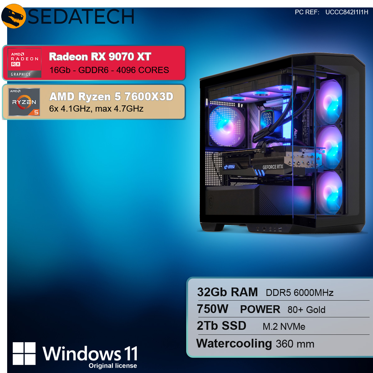 Componenti PC con case, scheda grafica e dettagli del processore.