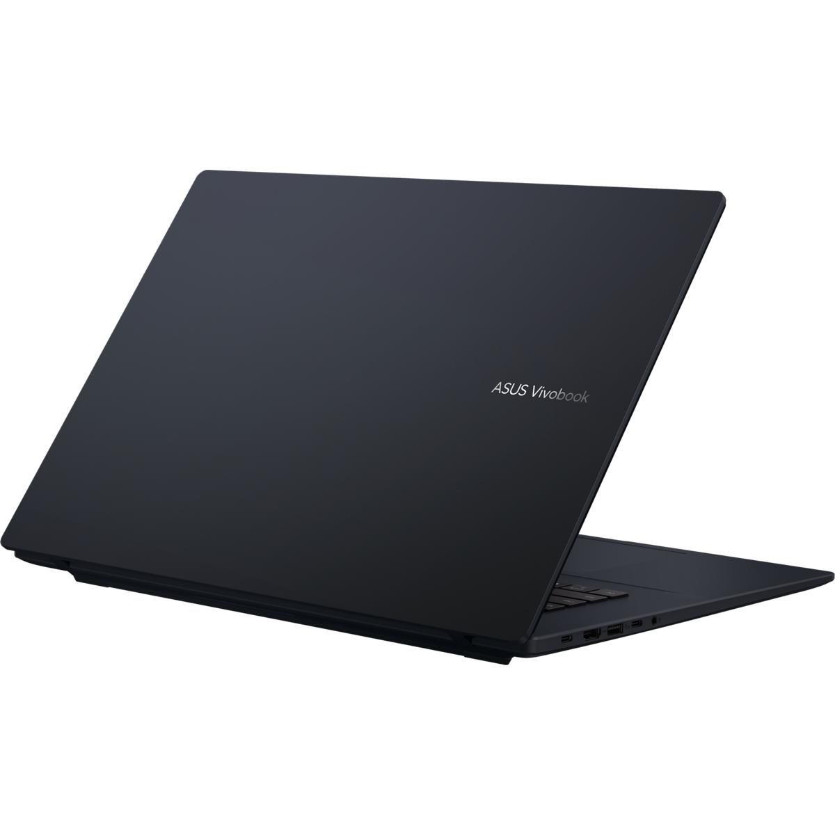 Laptop von hinten mit ASUS-Logo. Schwarzer Laptop, ASUS, Logo, hinten.