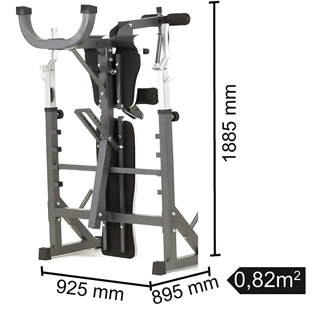 A gym machine with dimensions in mm and m2.