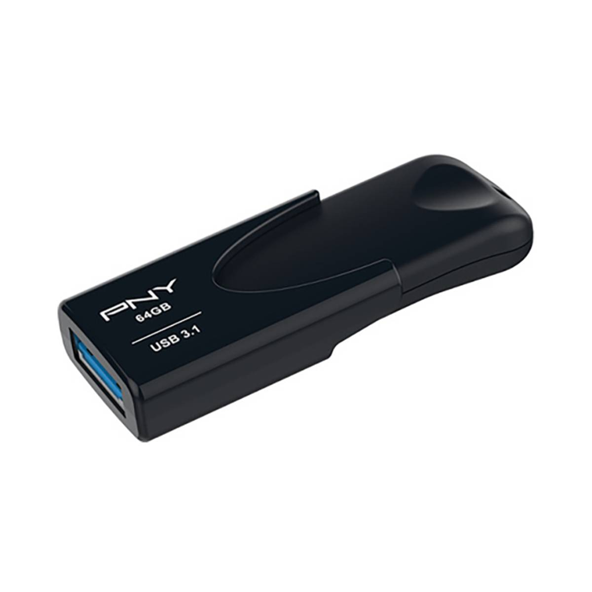 Chiavetta USB nera e blu. C'è il testo PNY e USB 3.1. Sfondo bianco.