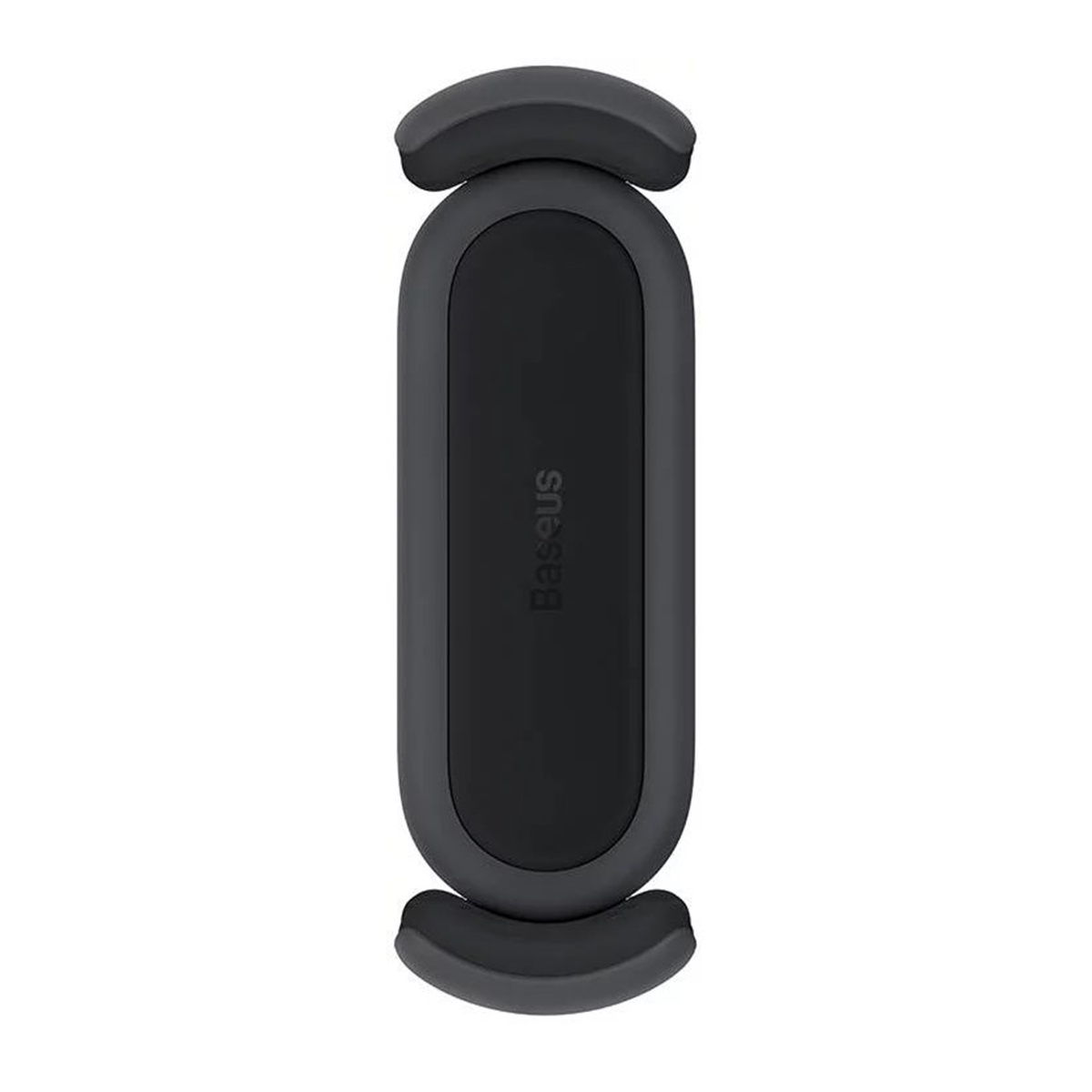 Czarny uchwyt do telefonu samochodowego Baseus. Uchwyt jest w pozycji pionowej.