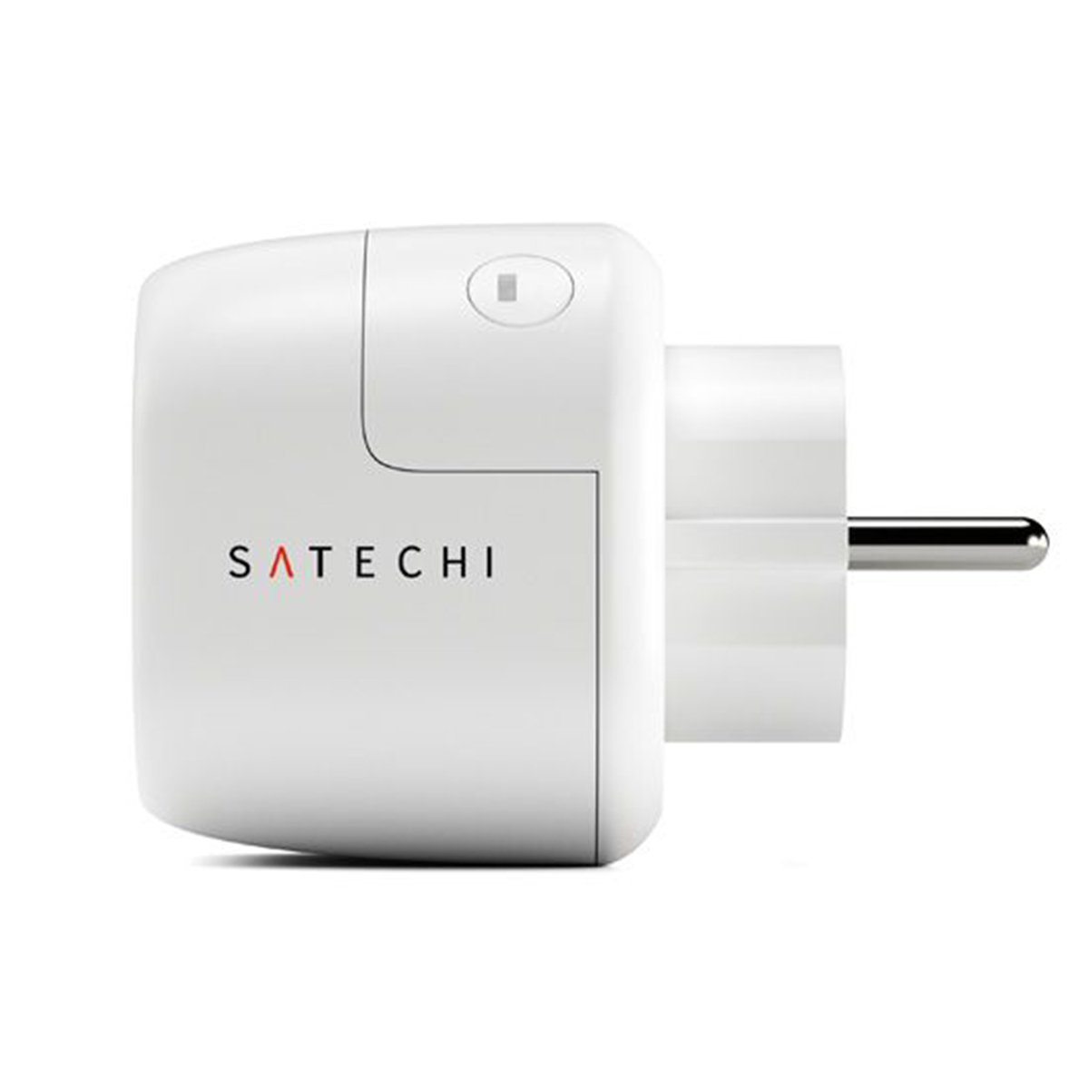 Weißes Satechi-Netzteil mit einem dreipoligen Stecker. Der Markenname ist sichtbar.