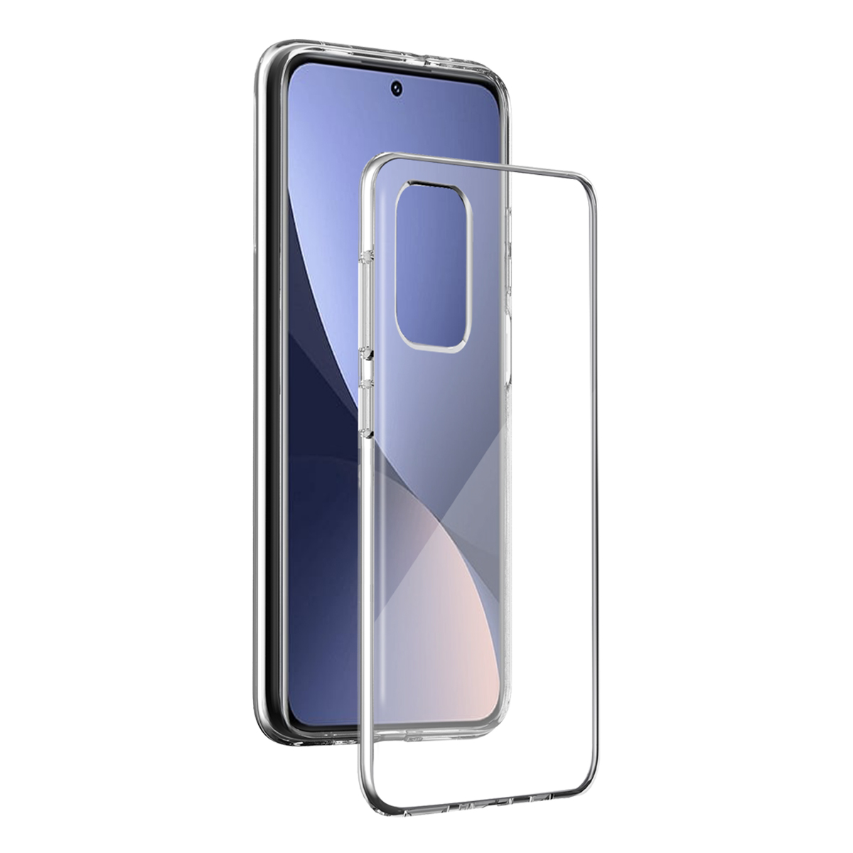 Un telefono con una custodia trasparente accanto, che mostra il suo schermo.