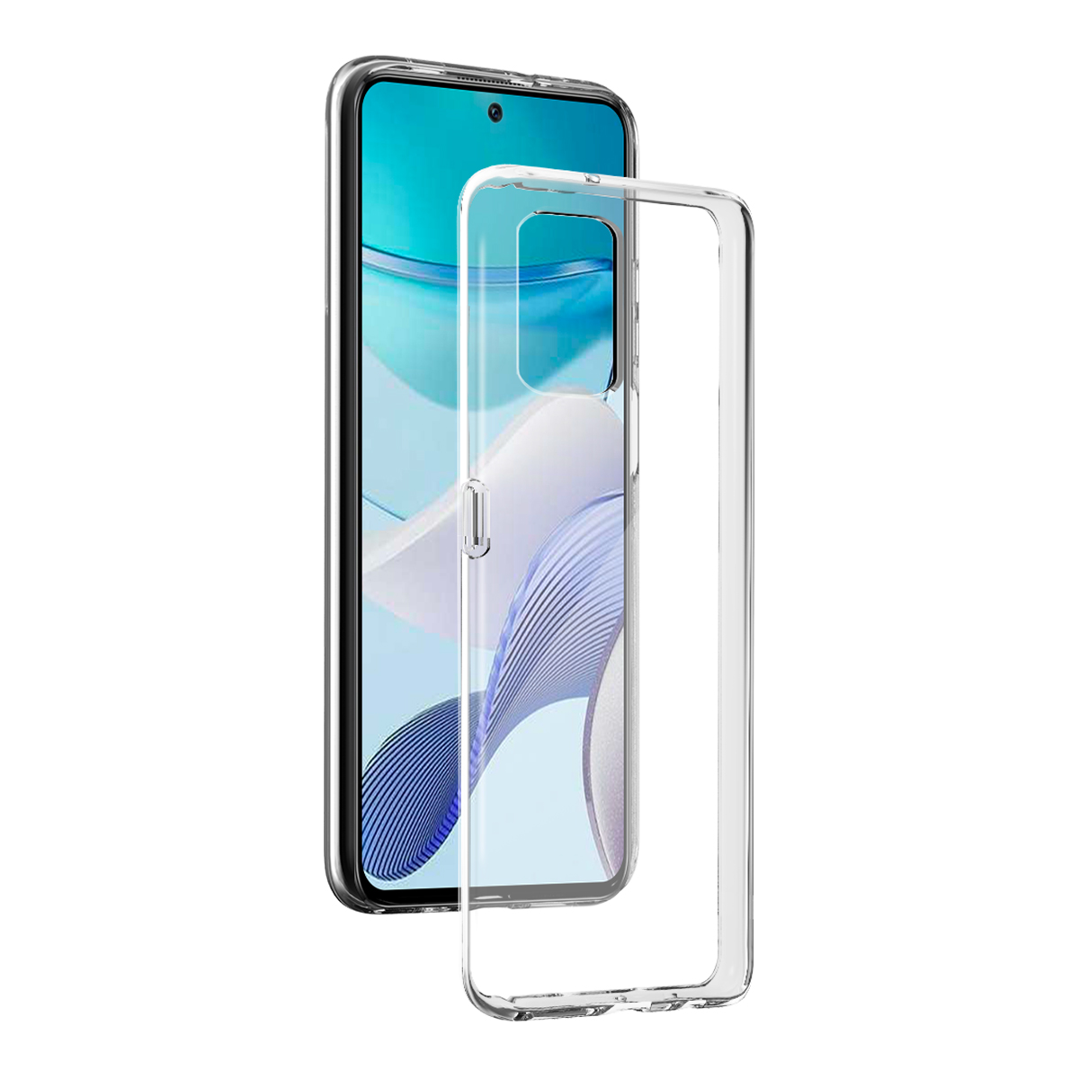 Un telefono con una custodia trasparente accanto, che mostra il suo schermo.