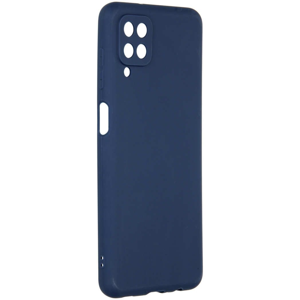 Een vrouw die een telefoon vasthoudt met een roze, geometrische hoes.