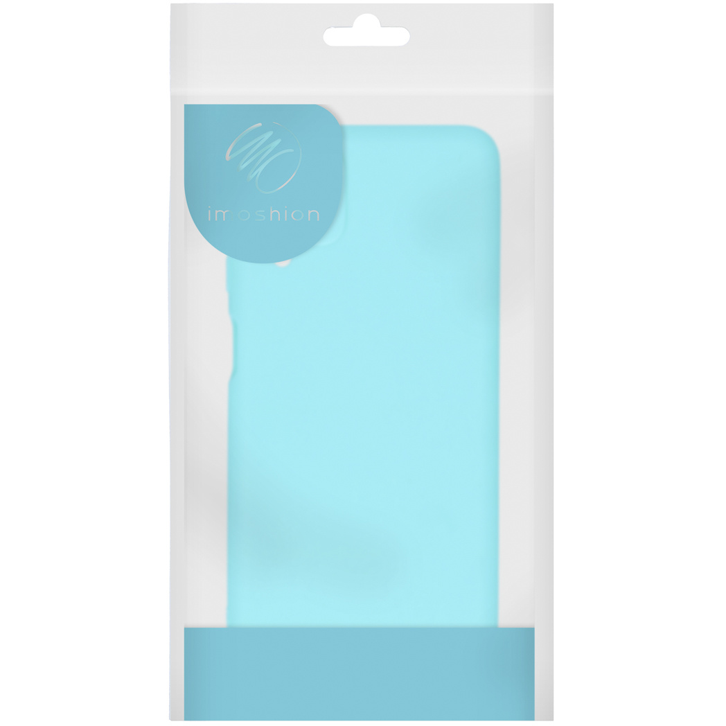 Telefoonhoes in een plastic verpakking. Lichtblauwe kleur. imoshion logo.