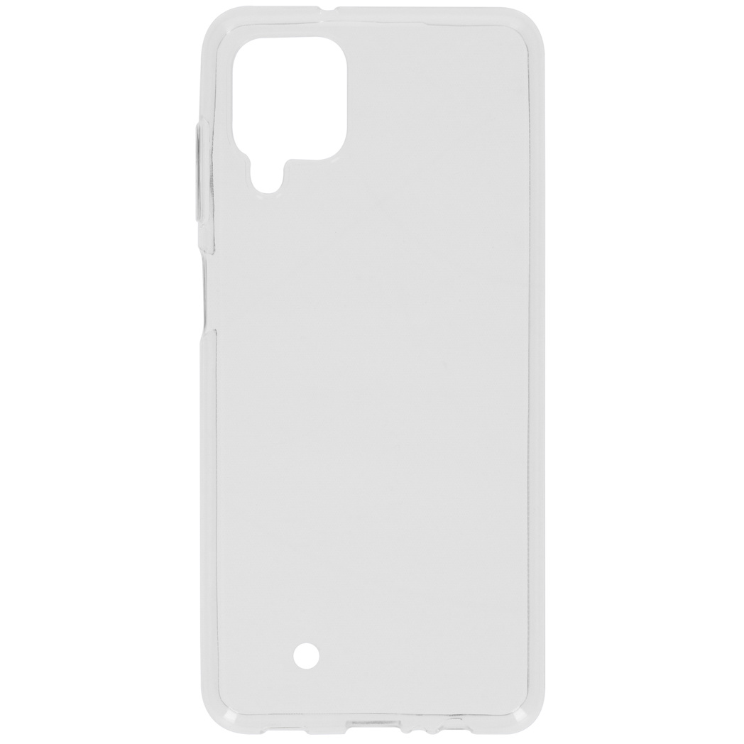 Coque de téléphone transparente, montrant l'arrière, avec un trou pour la caméra.