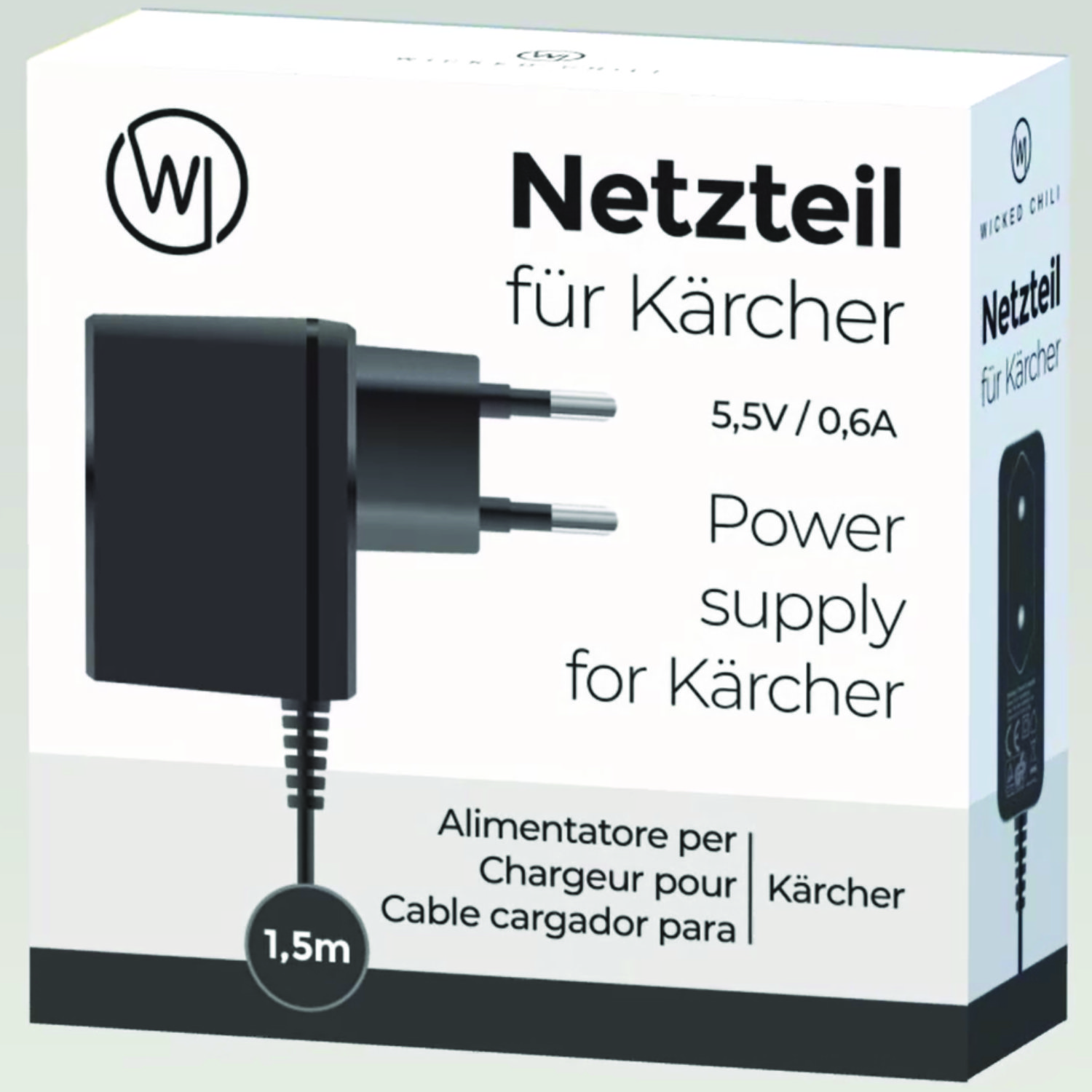 Oplader 5,5 V Kärcher voor raamzuiger WV5 Premium, WV2, KV4, WV60 Plus, WV60, WV70, WV75, WV75 Plusm, WV Easy, WV Classic voeding oplaadkabel