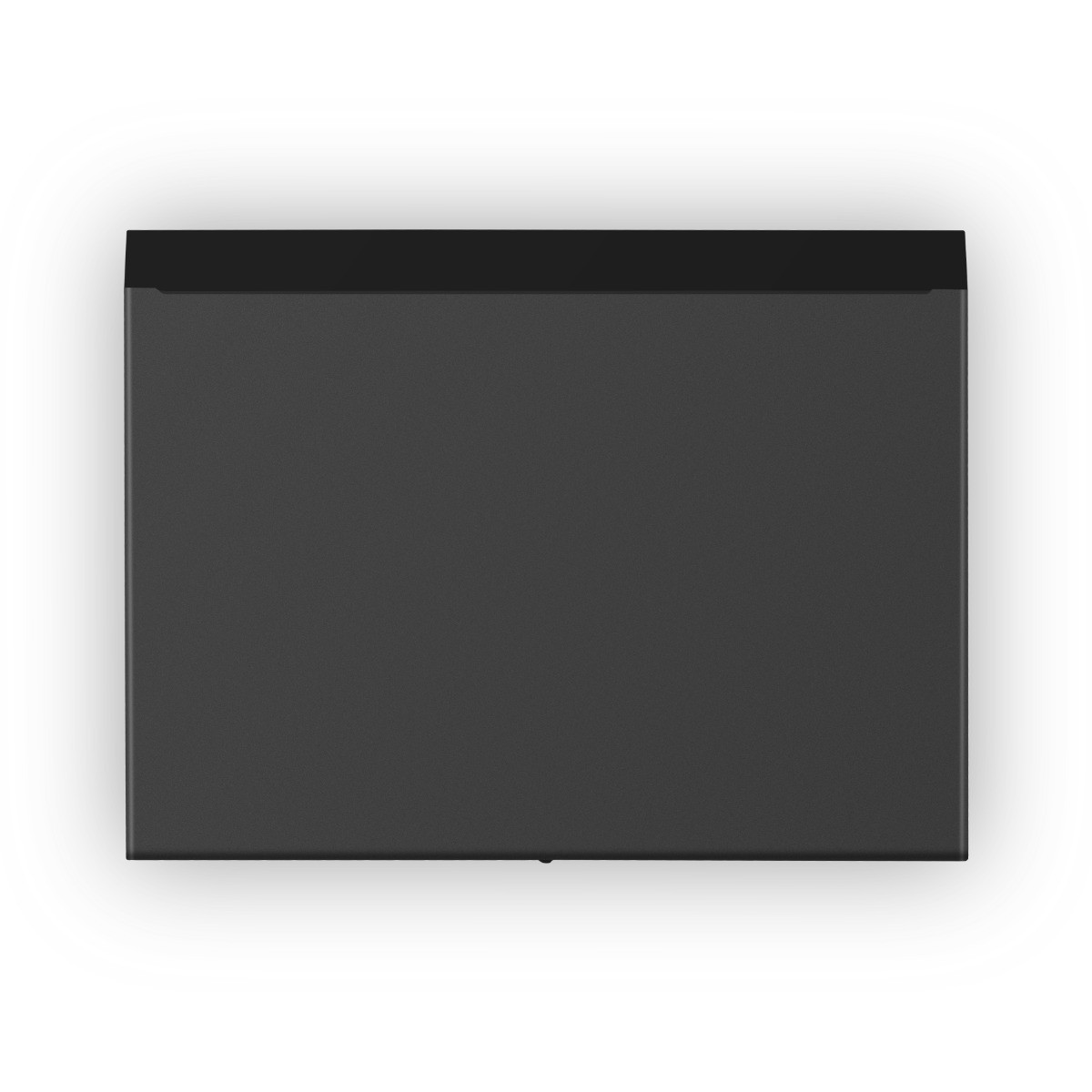 Black top-down view of a black object, possibly a product, on a white background.