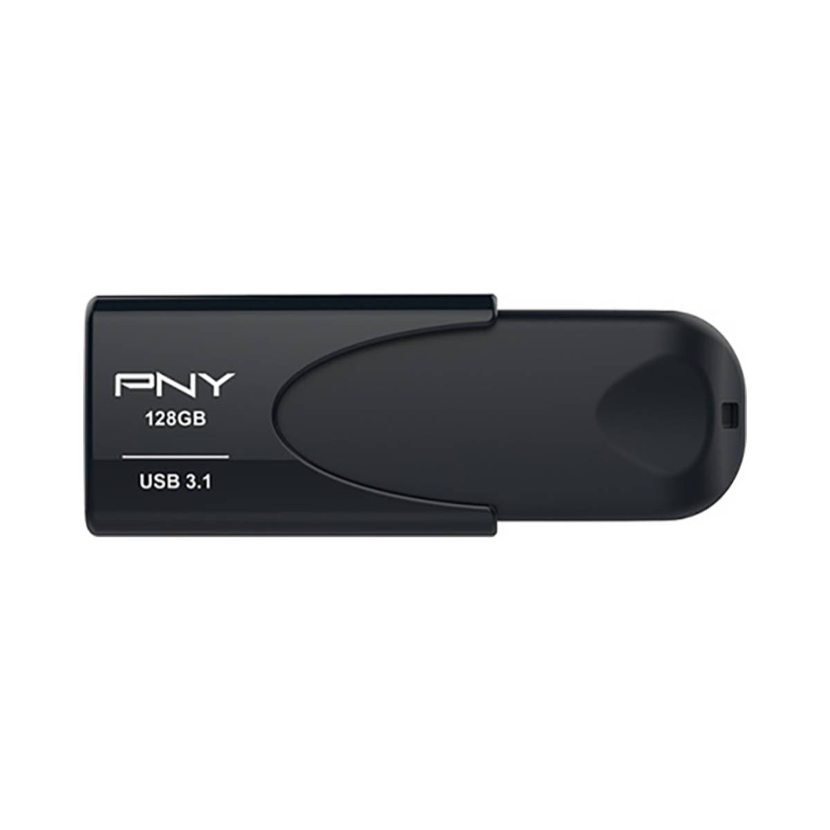 Czarny napęd PNY USB 3.1 o pojemności 128 GB, na białym tle.