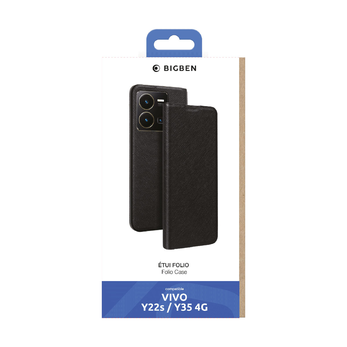 Schwarzes Telefon und Hülle in einer Box. Die Verpackung zeigt das Markenlogo und das Telefonmodell. Die Hülle ist geschlossen.