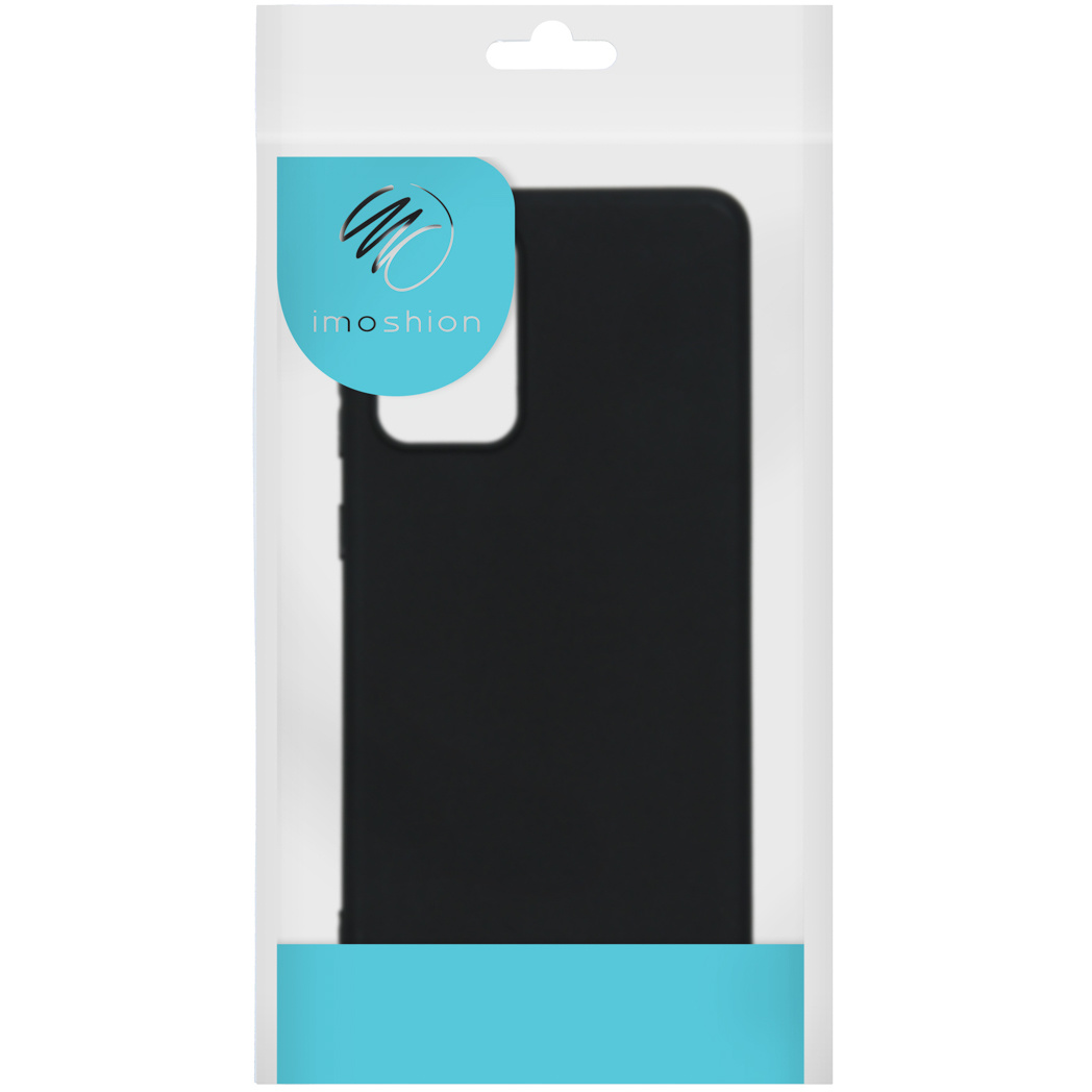 Zwarte telefoonhoes in een doorzichtige plastic verpakking, met het imoshion logo zichtbaar.