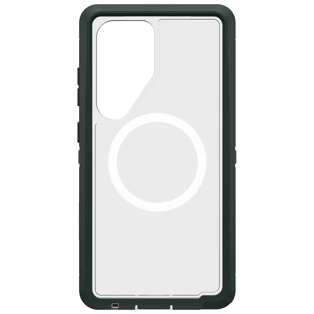 Zwarte en doorzichtige telefoonhoes. Witte achtergrond.
