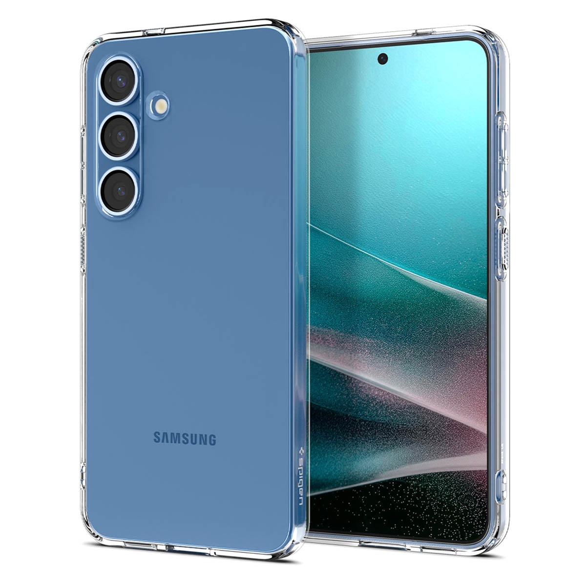 Coque de téléphone noire. La coque est sur le côté, avec des boutons visibles. Le nom de la marque est en haut.
