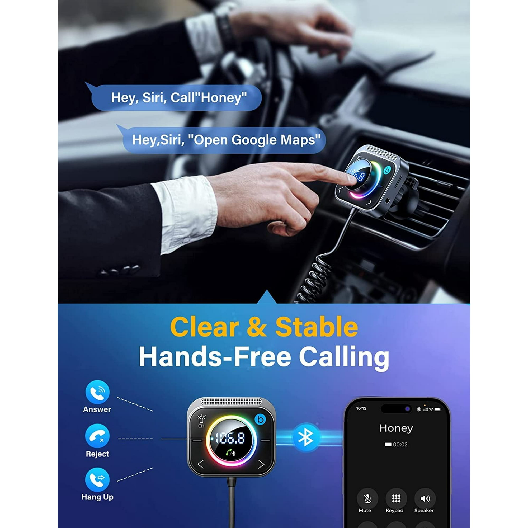 Freisprecheinrichtung im Auto. Ein Telefon zeigt einen Anrufbildschirm. Das Gerät hat einen Bildschirm.